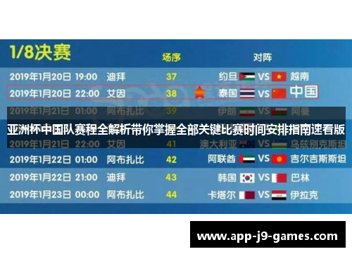 亚洲杯中国队赛程全解析带你掌握全部关键比赛时间安排指南速看版